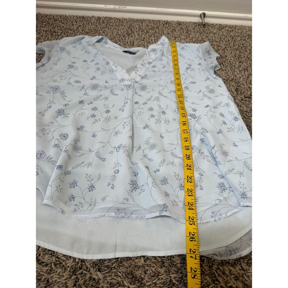 Lauren Ralph Lauren Blue Floral Blouse Womens Sz XL Flutter Sleeve V Neck - Picture 7 of 7